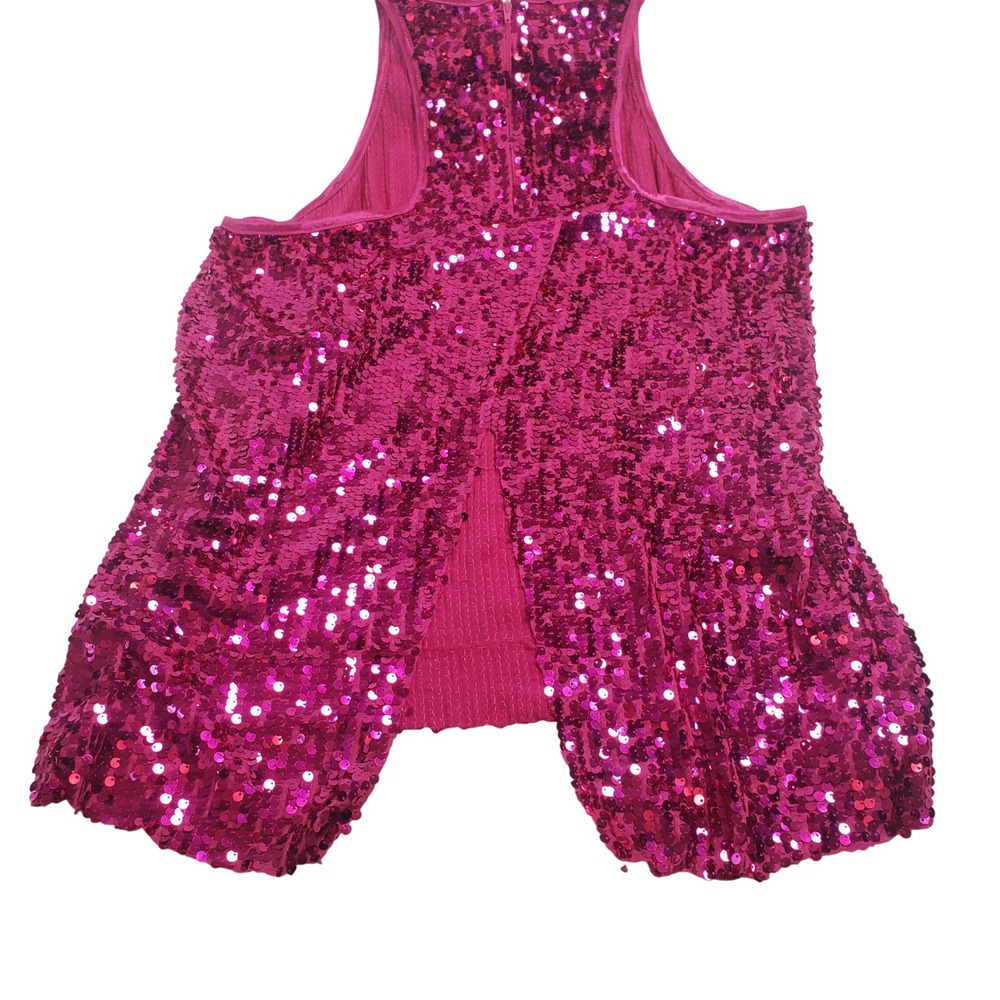 Balera Womens Sequin Dance Tank Top XLA Pink High Neck Back Zip - Picture 5 of 6